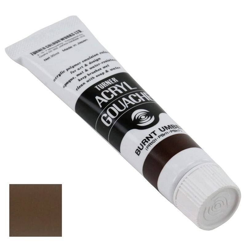 Turner Colour Works Acryl Gouache Artist Acrylic Paint - Single 20 ml Tube - Burnt Umber - Image 4